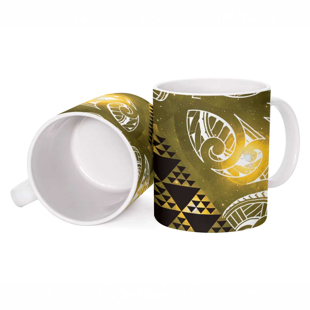 Matariki New Zealand Ceramic Mug NZ Niho Taniwha Maori New Year Yellow Galaxy LT14 - Polynesian Pride