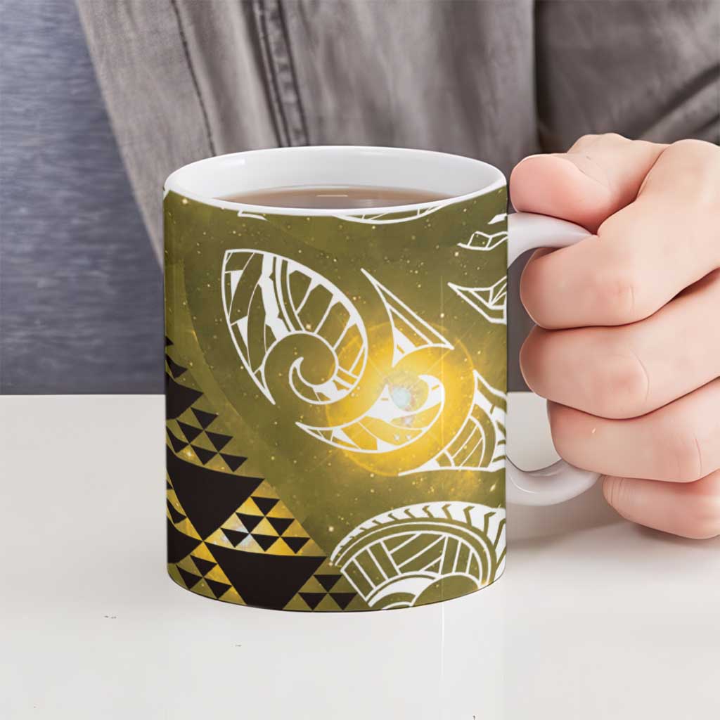 Matariki New Zealand Ceramic Mug NZ Niho Taniwha Maori New Year Yellow Galaxy LT14 - Polynesian Pride