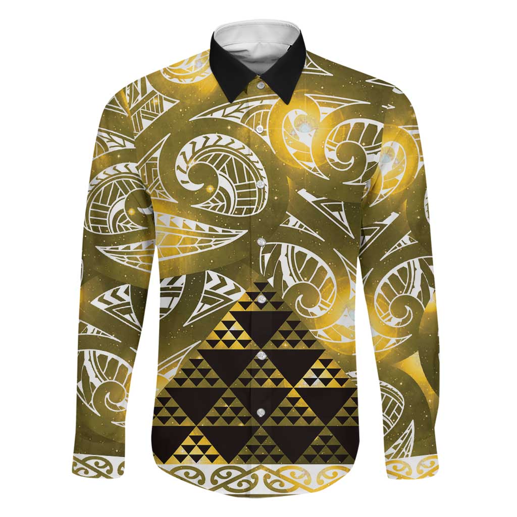 Matariki New Zealand Family Matching Long Sleeve Bodycon Dress and Hawaiian Shirt NZ Niho Taniwha Maori New Year Yellow Galaxy