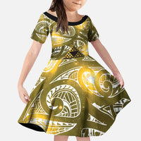 Matariki New Zealand Family Matching Off Shoulder Maxi Dress and Hawaiian Shirt NZ Niho Taniwha Maori New Year Yellow Galaxy