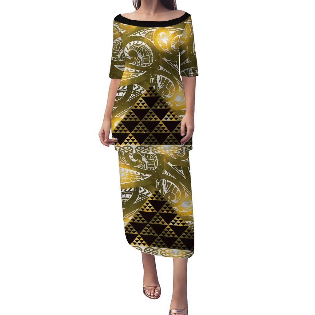 Matariki New Zealand Family Matching Puletasi and Hawaiian Shirt NZ Niho Taniwha Maori New Year Yellow Galaxy