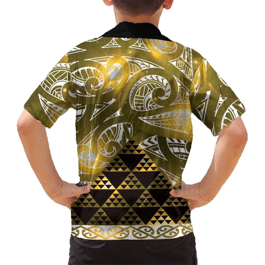 Matariki New Zealand Family Matching Summer Maxi Dress and Hawaiian Shirt NZ Niho Taniwha Maori New Year Yellow Galaxy