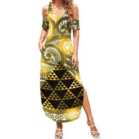 Matariki New Zealand Family Matching Summer Maxi Dress and Hawaiian Shirt NZ Niho Taniwha Maori New Year Yellow Galaxy
