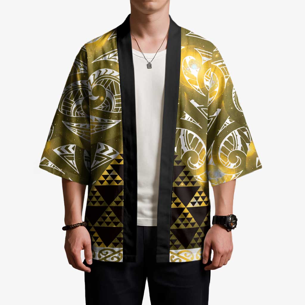 Matariki New Zealand Kimono NZ Niho Taniwha Maori New Year Yellow Galaxy LT14 - Polynesian Pride