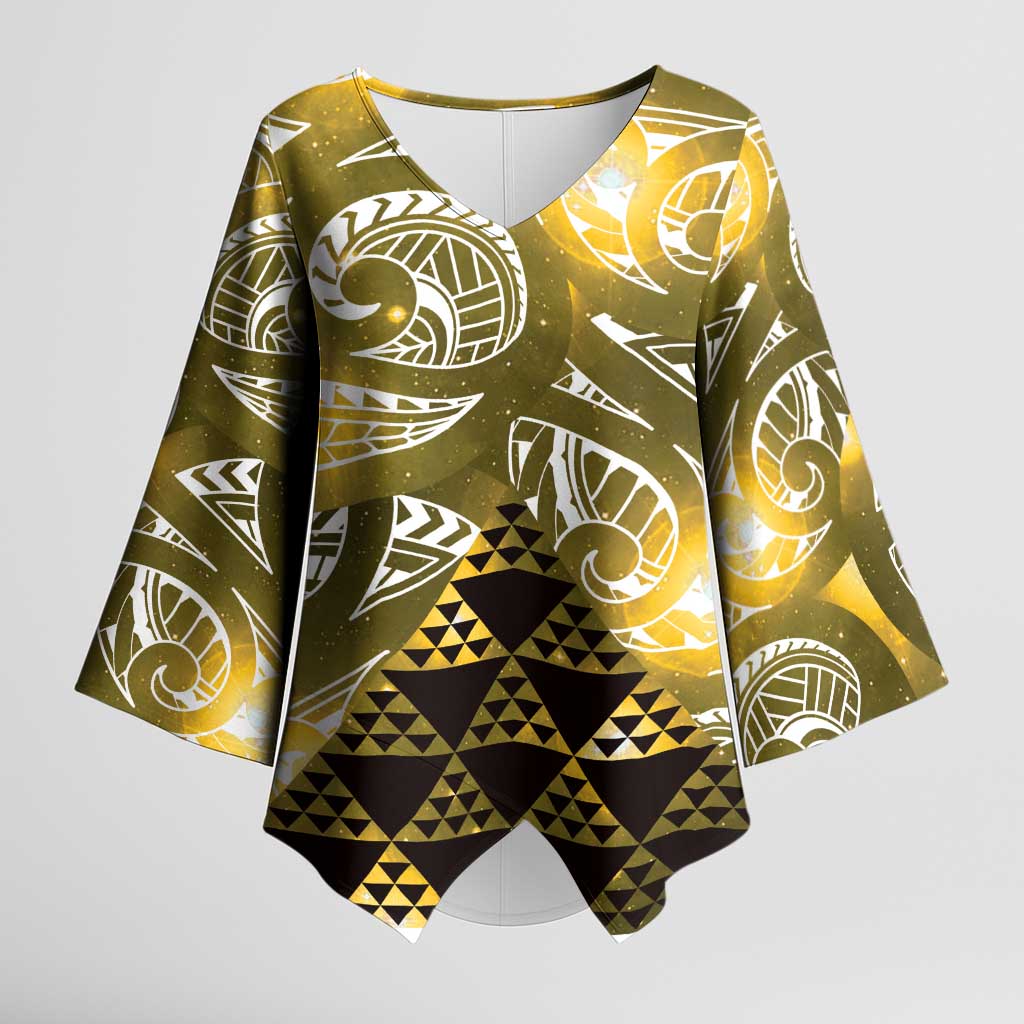 Matariki New Zealand Kimono Sleeve Blouse NZ Niho Taniwha Maori New Year Yellow Galaxy