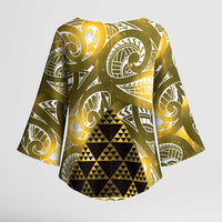 Matariki New Zealand Kimono Sleeve Blouse NZ Niho Taniwha Maori New Year Yellow Galaxy