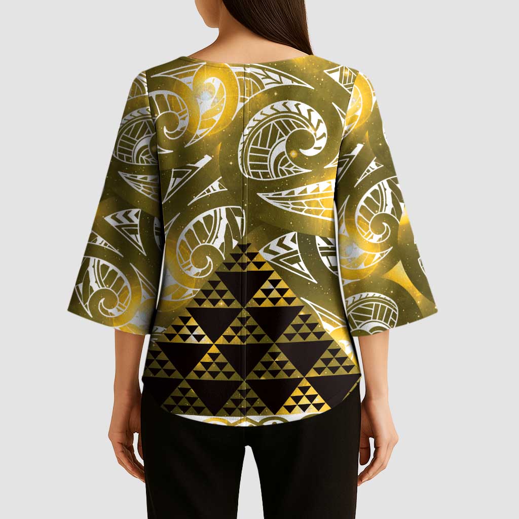 Matariki New Zealand Kimono Sleeve Blouse NZ Niho Taniwha Maori New Year Yellow Galaxy