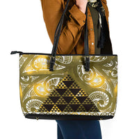 Matariki New Zealand Leather Tote Bag NZ Niho Taniwha Maori New Year Yellow Galaxy LT14 - Polynesian Pride