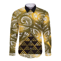 Matariki New Zealand Long Sleeve Button Shirt NZ Niho Taniwha Maori New Year Yellow Galaxy LT14 Unisex Yellow - Polynesian Pride