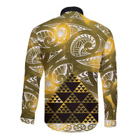 Matariki New Zealand Long Sleeve Button Shirt NZ Niho Taniwha Maori New Year Yellow Galaxy LT14 - Polynesian Pride