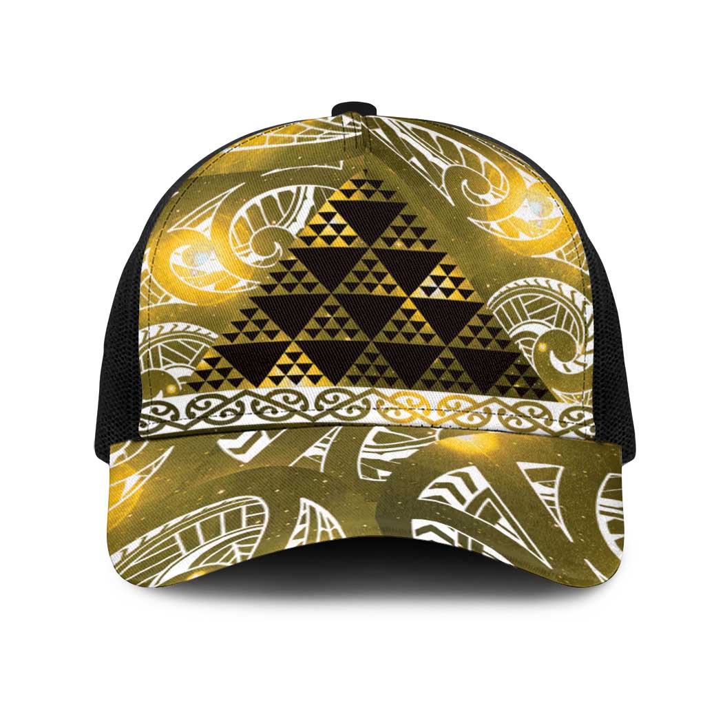 Matariki New Zealand Mesh Trucker Cap NZ Niho Taniwha Maori New Year Yellow Galaxy LT14 One Size Black Yellow - Polynesian Pride
