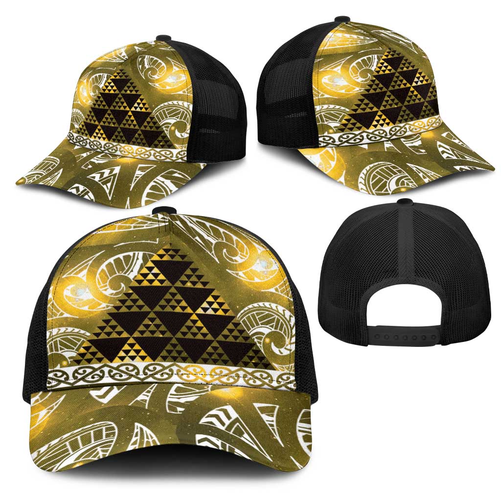 Matariki New Zealand Mesh Trucker Cap NZ Niho Taniwha Maori New Year Yellow Galaxy LT14 - Polynesian Pride