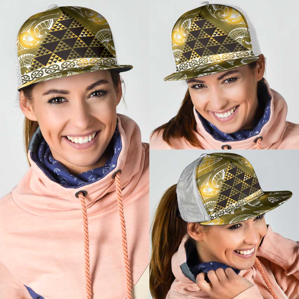 Matariki New Zealand Mesh Trucker Cap NZ Niho Taniwha Maori New Year Yellow Galaxy LT14 - Polynesian Pride