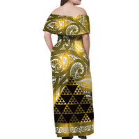 Matariki New Zealand Off Shoulder Maxi Dress NZ Niho Taniwha Maori New Year Yellow Galaxy LT14 - Polynesian Pride