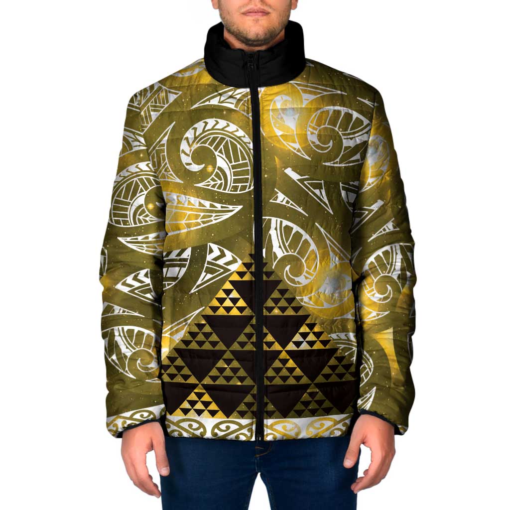 Matariki New Zealand Padded Jacket NZ Niho Taniwha Maori New Year Yellow Galaxy LT14 Men Yellow - Polynesian Pride