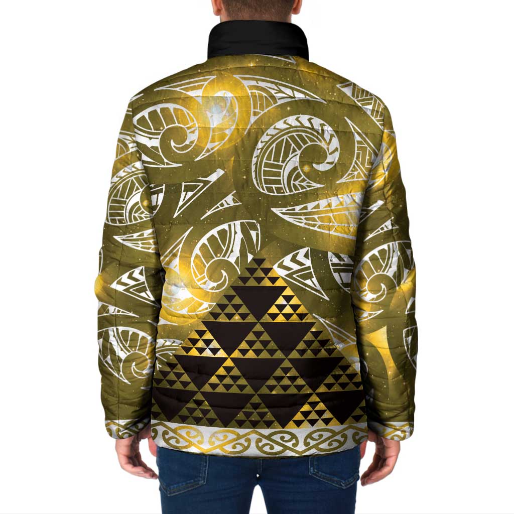 Matariki New Zealand Padded Jacket NZ Niho Taniwha Maori New Year Yellow Galaxy LT14 - Polynesian Pride