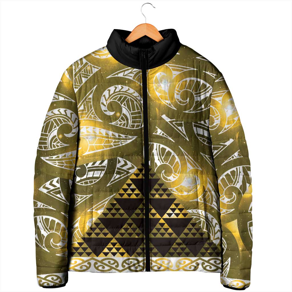 Matariki New Zealand Padded Jacket NZ Niho Taniwha Maori New Year Yellow Galaxy LT14 - Polynesian Pride