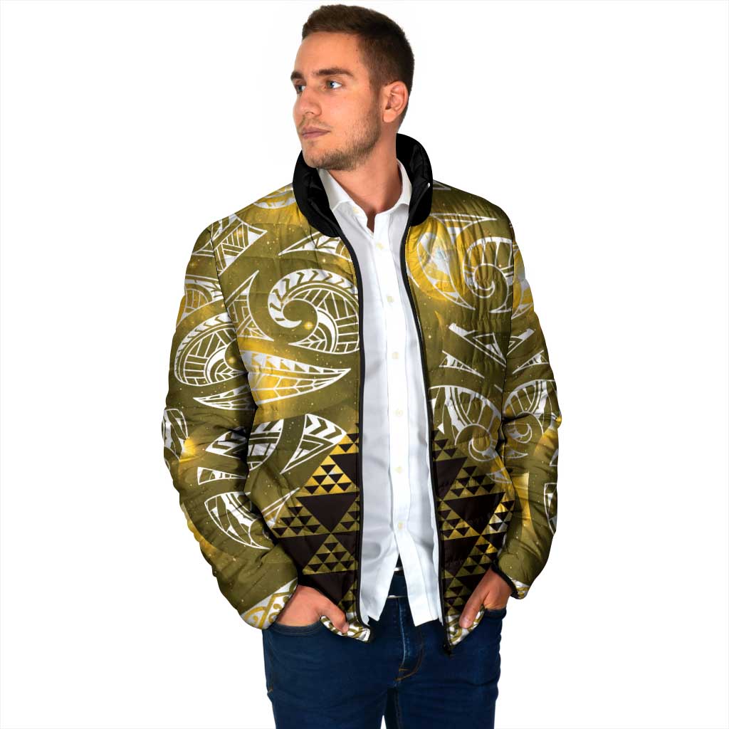 Matariki New Zealand Padded Jacket NZ Niho Taniwha Maori New Year Yellow Galaxy LT14 - Polynesian Pride