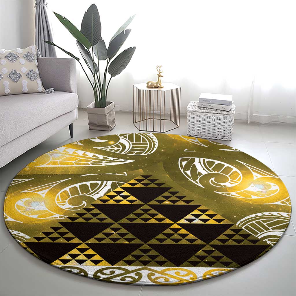 Matariki New Zealand Round Carpet NZ Niho Taniwha Maori New Year Yellow Galaxy LT14 - Polynesian Pride