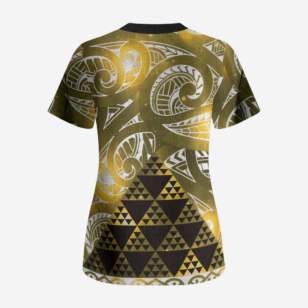 Matariki New Zealand Scrub Top NZ Niho Taniwha Maori New Year Yellow Galaxy LT14 - Polynesian Pride