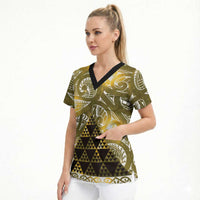 Matariki New Zealand Scrub Top NZ Niho Taniwha Maori New Year Yellow Galaxy LT14 - Polynesian Pride