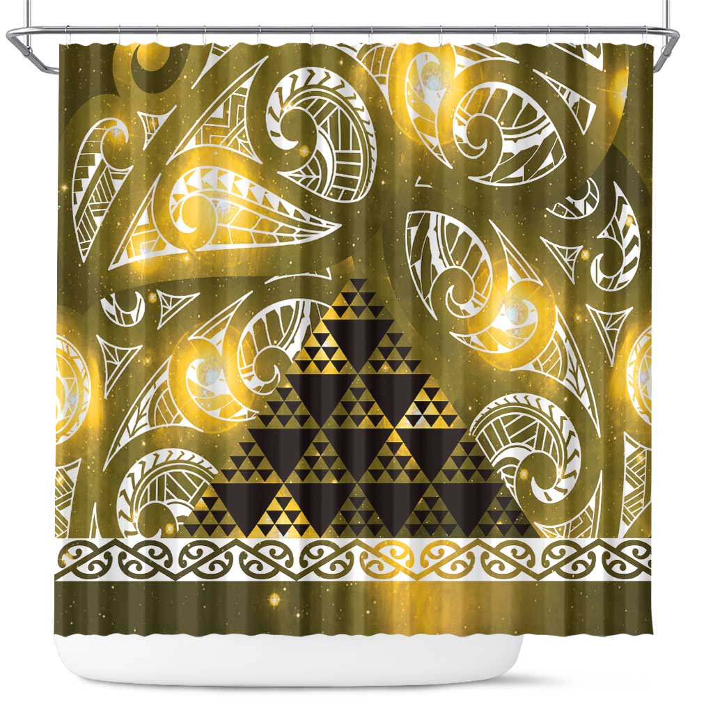 Matariki New Zealand Shower Curtain NZ Niho Taniwha Maori New Year Yellow Galaxy LT14 Yellow - Polynesian Pride