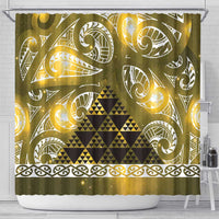 Matariki New Zealand Shower Curtain NZ Niho Taniwha Maori New Year Yellow Galaxy LT14 - Polynesian Pride