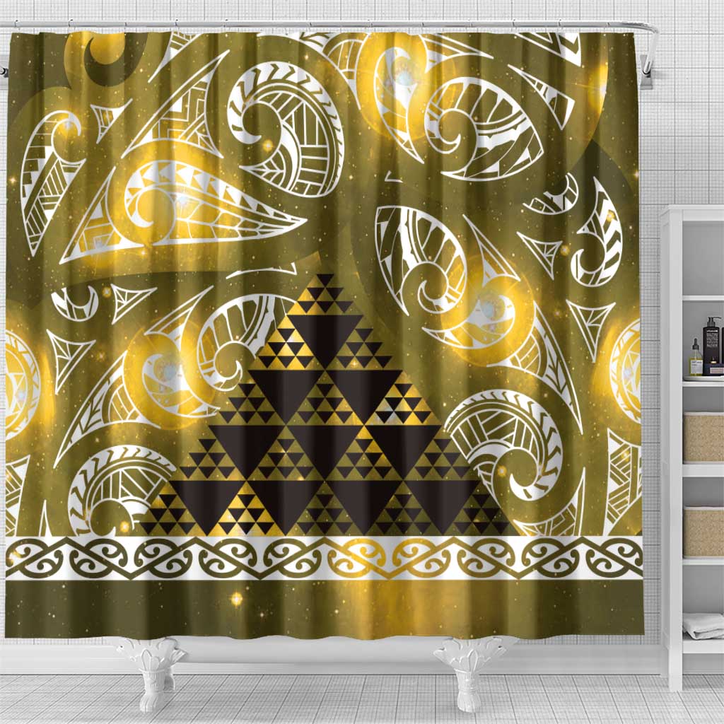 Matariki New Zealand Shower Curtain NZ Niho Taniwha Maori New Year Yellow Galaxy LT14 - Polynesian Pride