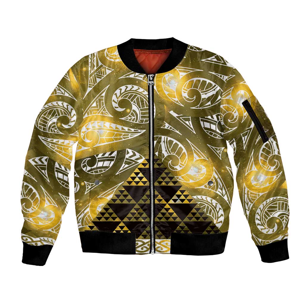 Matariki New Zealand Sleeve Zip Bomber Jacket NZ Niho Taniwha Maori New Year Yellow Galaxy LT14 Unisex Yellow - Polynesian Pride