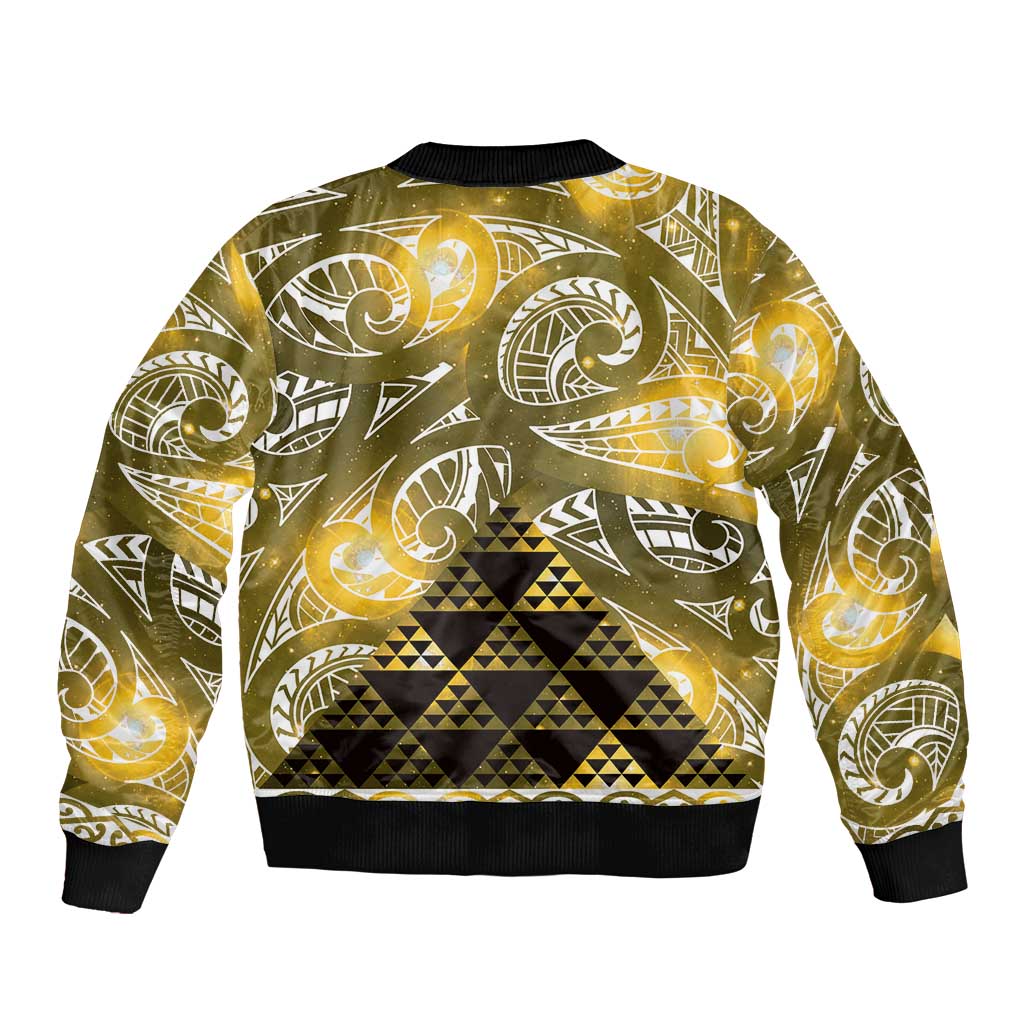 Matariki New Zealand Sleeve Zip Bomber Jacket NZ Niho Taniwha Maori New Year Yellow Galaxy LT14 - Polynesian Pride