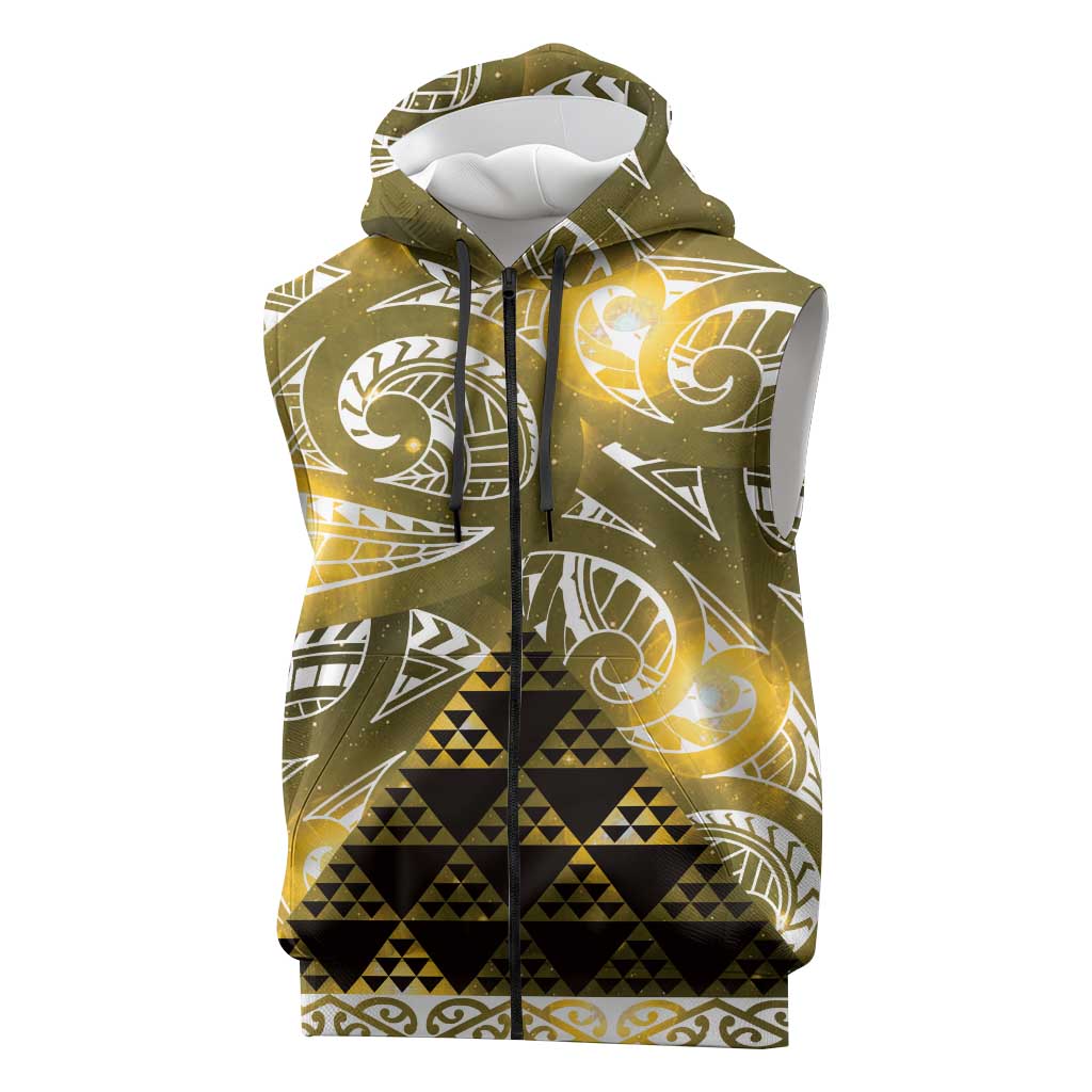 Matariki New Zealand Sleeveless Zip Hoodie NZ Niho Taniwha Maori New Year Yellow Galaxy LT14 Yellow - Polynesian Pride