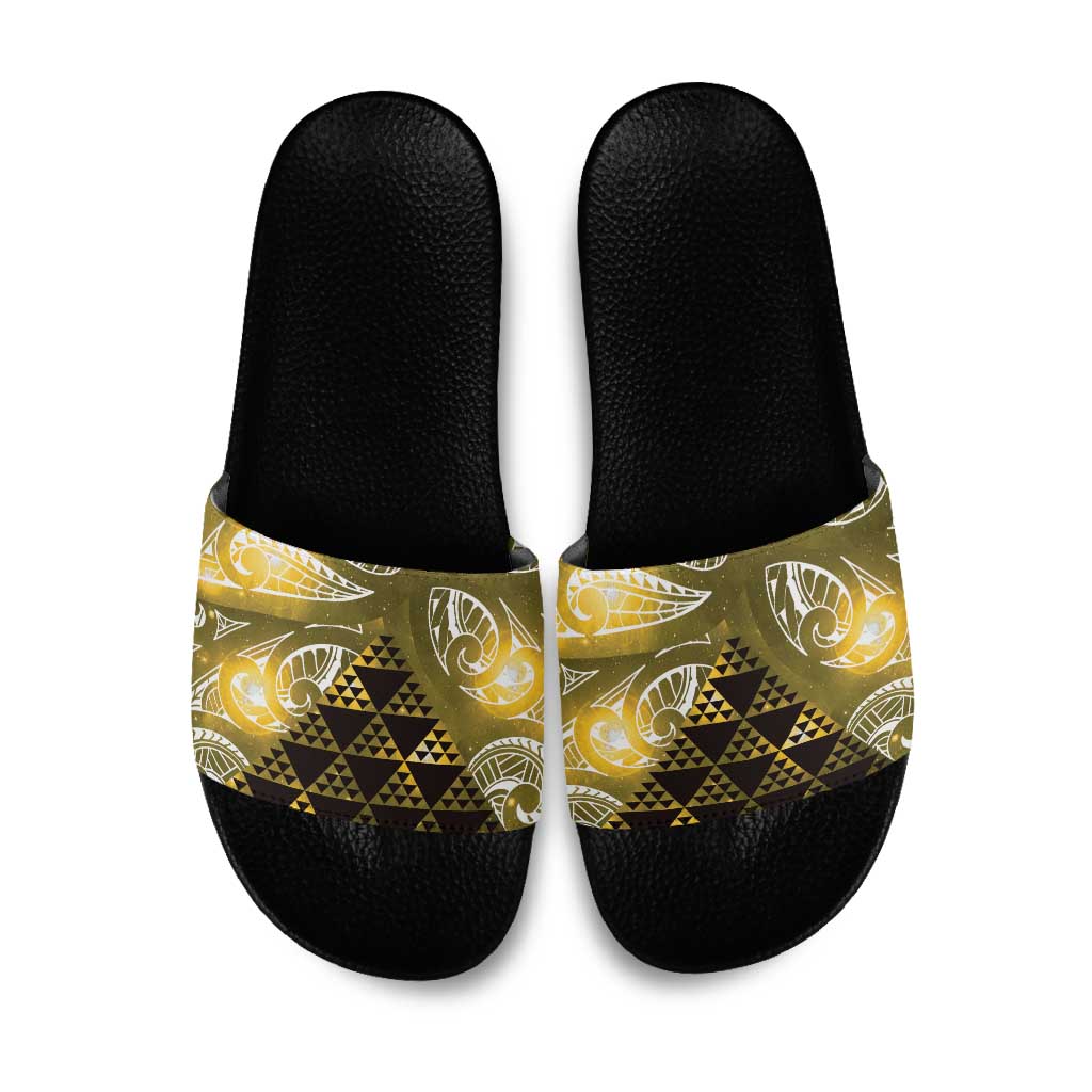 Matariki New Zealand Slide Sandals NZ Niho Taniwha Maori New Year Yellow Galaxy LT14 Yellow - Polynesian Pride
