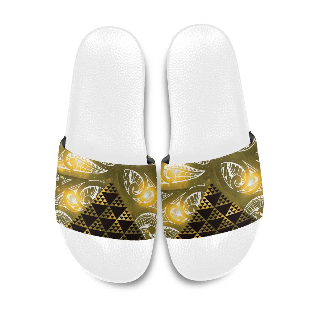 Matariki New Zealand Slide Sandals NZ Niho Taniwha Maori New Year Yellow Galaxy LT14 Yellow - Polynesian Pride