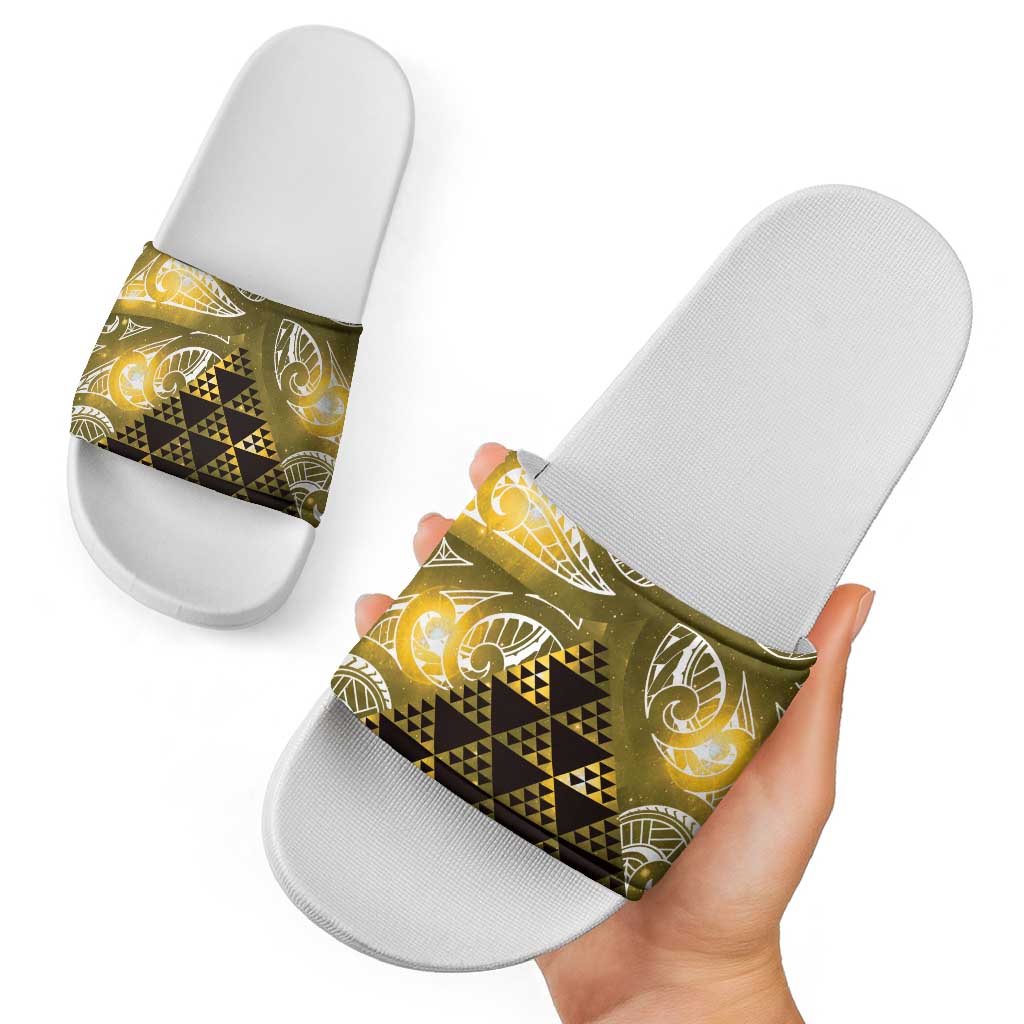 Matariki New Zealand Slide Sandals NZ Niho Taniwha Maori New Year Yellow Galaxy LT14 - Polynesian Pride