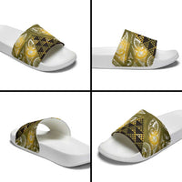 Matariki New Zealand Slide Sandals NZ Niho Taniwha Maori New Year Yellow Galaxy LT14 - Polynesian Pride
