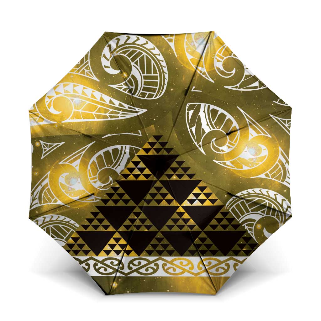 Matariki New Zealand Umbrella NZ Niho Taniwha Maori New Year Yellow Galaxy LT14 One Size Folded 11.42 inch Opened Diameter 37.4 inch Yellow - Polynesian Pride