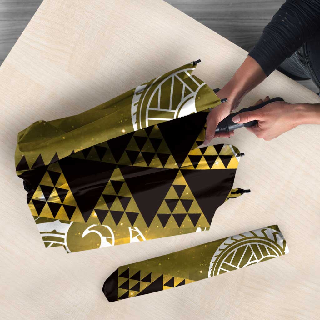 Matariki New Zealand Umbrella NZ Niho Taniwha Maori New Year Yellow Galaxy LT14 - Polynesian Pride
