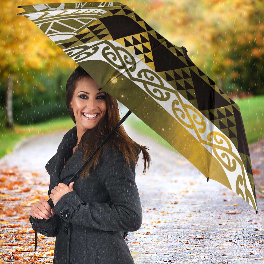 Matariki New Zealand Umbrella NZ Niho Taniwha Maori New Year Yellow Galaxy LT14 - Polynesian Pride