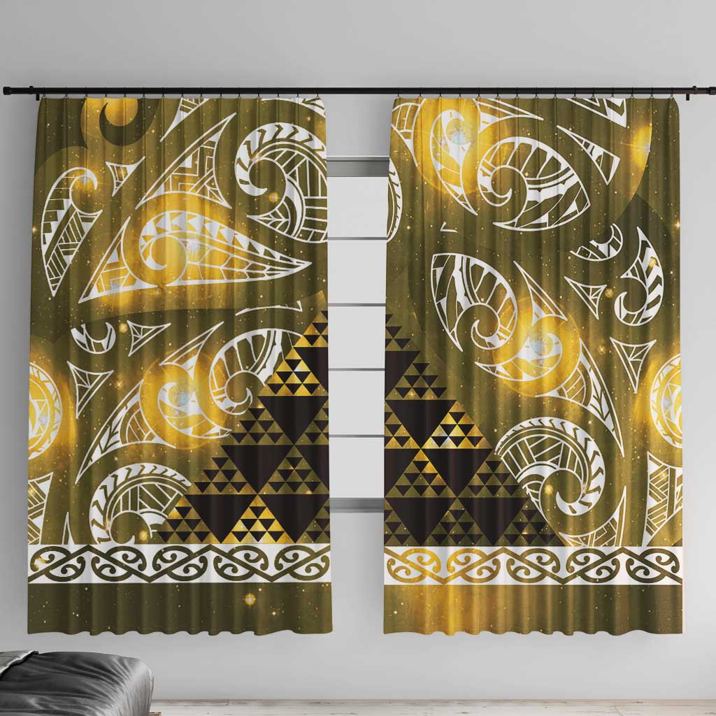 Matariki New Zealand Window Curtain NZ Niho Taniwha Maori New Year Yellow Galaxy LT14 With Hooks Yellow - Polynesian Pride