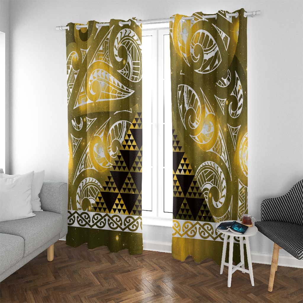 Matariki New Zealand Window Curtain NZ Niho Taniwha Maori New Year Yellow Galaxy LT14 With Grommets Yellow - Polynesian Pride