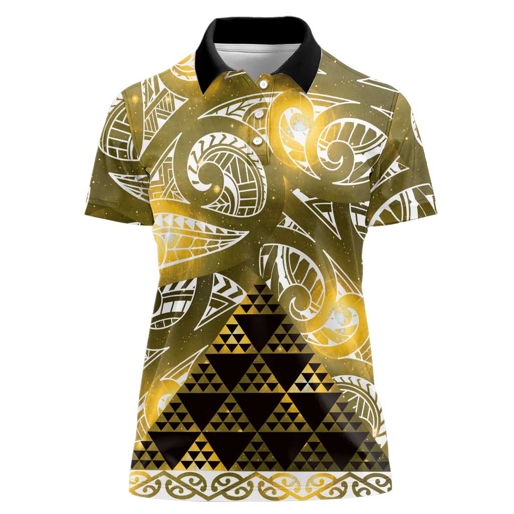 Matariki New Zealand Women Polo Shirt NZ Niho Taniwha Maori New Year Yellow Galaxy
