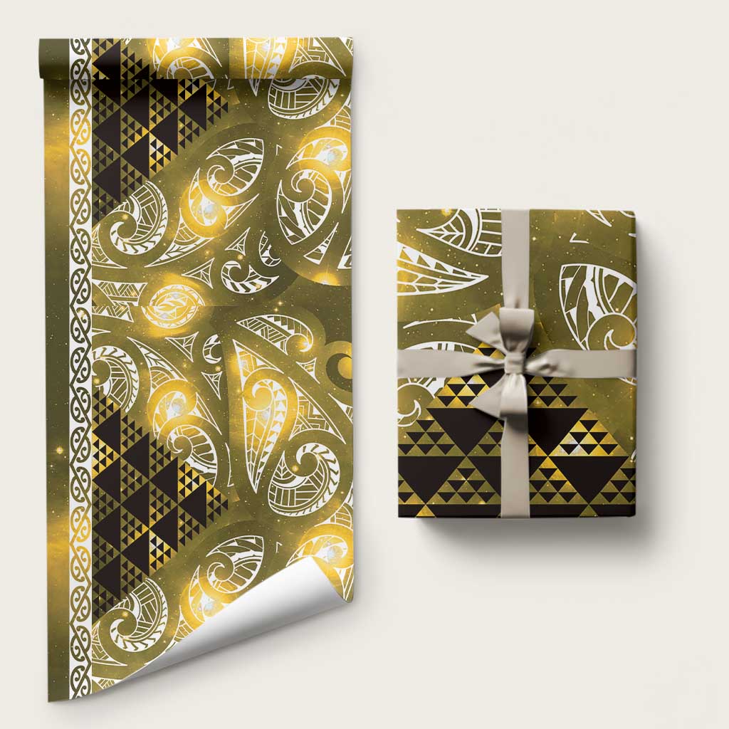 Matariki New Zealand Wrapping Paper NZ Niho Taniwha Maori New Year Yellow Galaxy