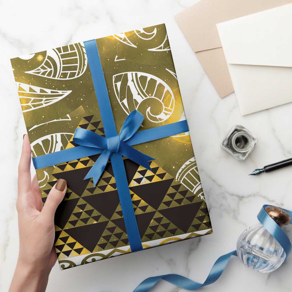 Matariki New Zealand Wrapping Paper NZ Niho Taniwha Maori New Year Yellow Galaxy