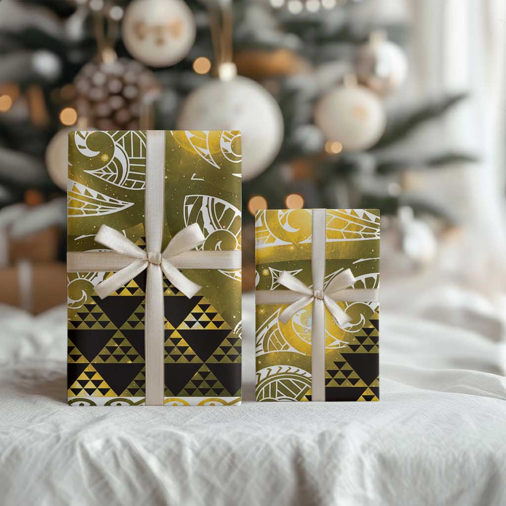 Matariki New Zealand Wrapping Paper NZ Niho Taniwha Maori New Year Yellow Galaxy