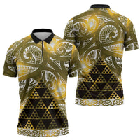 Matariki New Zealand Zipper Polo Shirt NZ Niho Taniwha Maori New Year Yellow Galaxy