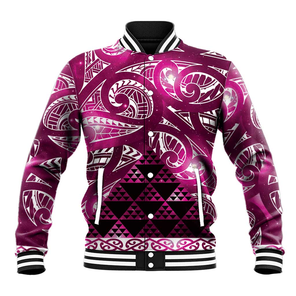 Matariki New Zealand Baseball Jacket NZ Niho Taniwha Maori New Year Pink Galaxy LT14 Unisex Pink - Polynesian Pride