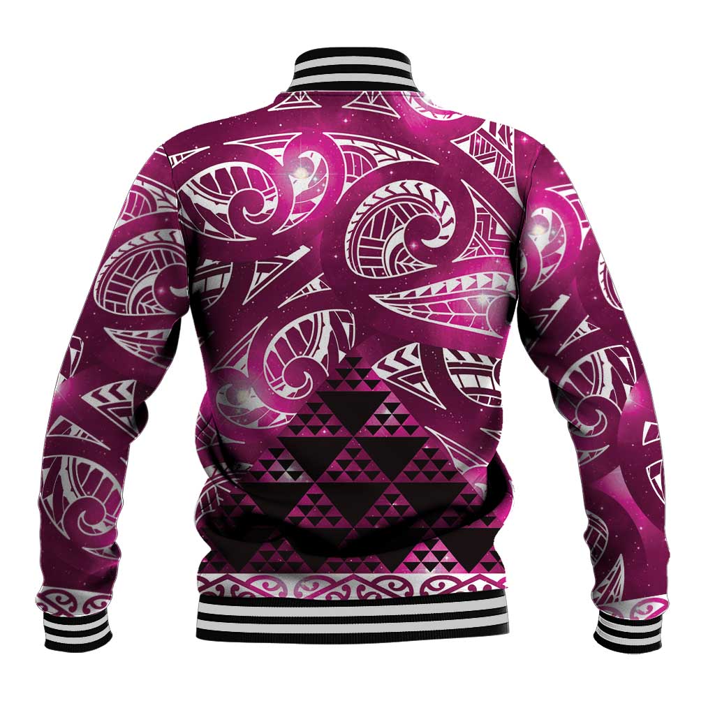 Matariki New Zealand Baseball Jacket NZ Niho Taniwha Maori New Year Pink Galaxy LT14 - Polynesian Pride