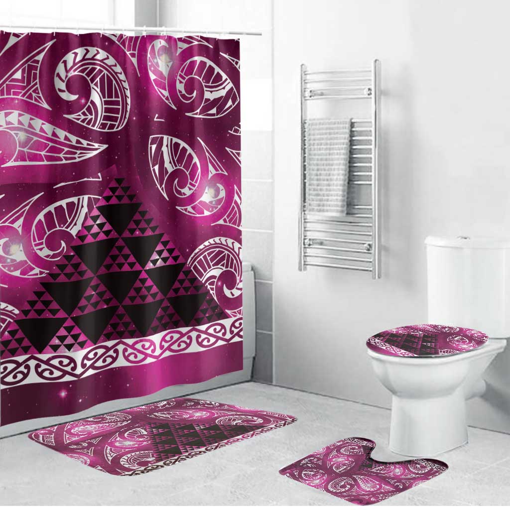 Matariki New Zealand Bathroom Set NZ Niho Taniwha Maori New Year Pink Galaxy LT14 Bathroom Set (4 pcs) Pink - Polynesian Pride
