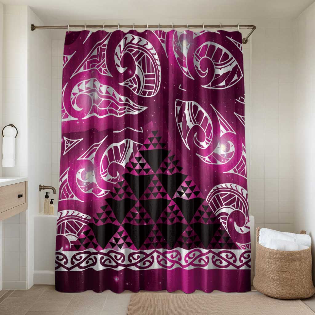 Matariki New Zealand Bathroom Set NZ Niho Taniwha Maori New Year Pink Galaxy LT14 Shower Curtain Only Pink - Polynesian Pride