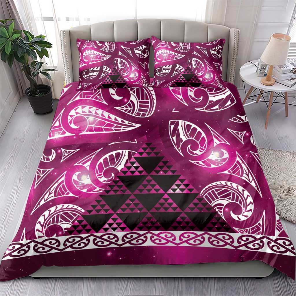 Matariki New Zealand Bedding Set NZ Niho Taniwha Maori New Year Pink Galaxy